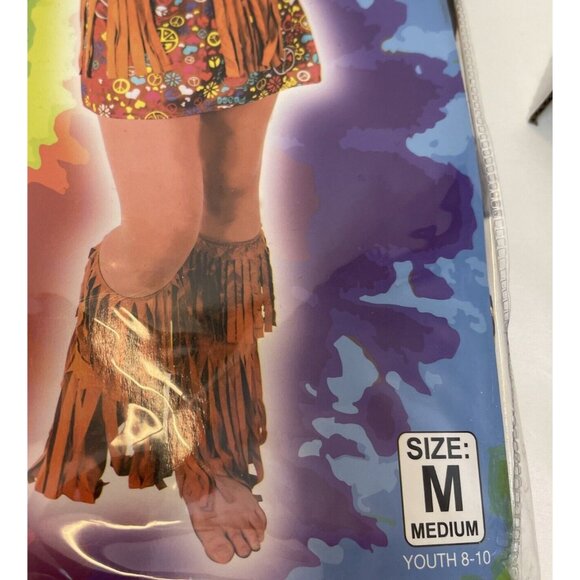 Love N Peace Hippie Costume Medium Youth 8-10 With Headband & Fringe Boot Covers - Picture 3 of 5